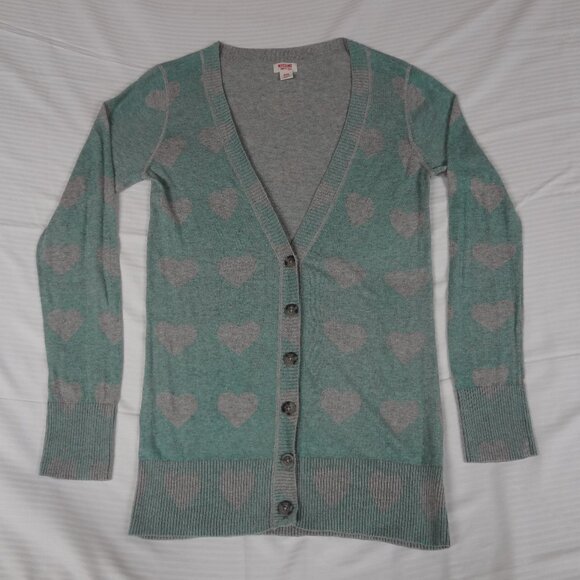 Mossimo Long Sleeve Blue Grey Heart Pattern Button-Up Cardigan MEDIUM K805 - Picture 1 of 8